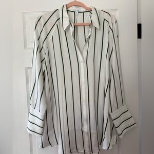 Nine West White Button-Down Shirt with Green Stripes